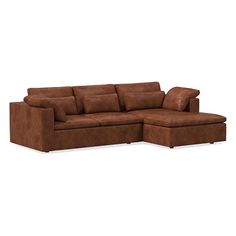 Harmony is our most comfortable sectional ever, thanks to its deep seat, plush cushions and go-anywhere lumbar and throw pillows. This modular version creates your dream sectional today but can be used flexibly down the road. Each has reinforced joinery and is covered in your choice of leather. KEY DETAILS Top-grain leather upholstery. Engineered hardwood frame with mortise & tenon joinery. All wood is kiln-dried for added durability. Lumbar pillows and throw pillows included. High-gauge sin Reclining Sectional With Chaise, West Elm Furniture, Best Leather Sofa, Comfortable Sectional, Storage Chaise, Sleeper Sectional, Lumbar Pillows, Modern Sectional, Chaise Sectional