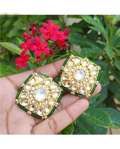 Give An Enhanced Look To Your Personality By Pairing Up This Beautiful Faux Kundan Earring Tops With Your Ethnic Attire. This Pretty Set Is InWhite and Green Color. #earing#white#golden#stone#stylish#fashion#2022#newyear Earring Tops, Kundan Earrings, Your Smile, Online Earrings, Blue Earrings