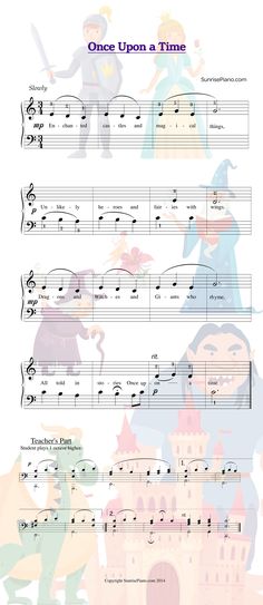 sheet music with the words once upon a time