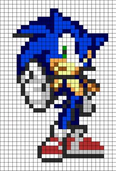 a pixellated image of sonic the hedgehog with his head turned to look like he is