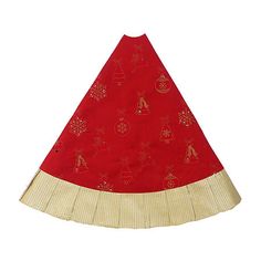 a red and gold dress with christmas decorations on the bottom, as if it were an ornament