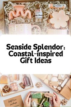 the seaside splendor coastal - inspired gift idea is displayed in an open box