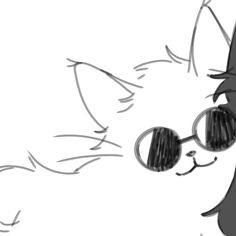 a black and white drawing of a cat wearing glasses