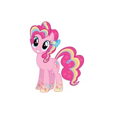 a pink pony with rainbows on it's face