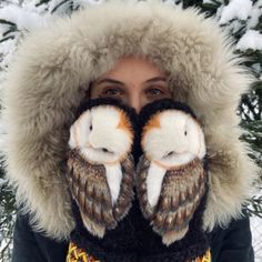 Nordic Mittens, Funny Owls, The Mitten, Winter Mittens, Wool Gloves, Handmade Plush, Owl Design, Cute Owl, Winter Clothing