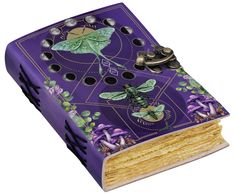 a purple book with bees and flowers on it