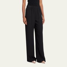 Valentino Garavani silk wide-leg pants  High rise Elasticated waistband Four-pocket style Relaxed fit Full length Pull-on style Silk Made in Italy Silk Wide Leg Pants, Bergdorf Goodman, Valentino Garavani, Leg Pants, Wide Leg Pants, Elastic Waist, Full Length, Tops Designs, Wide Leg