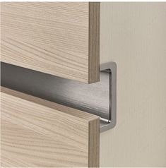 a close up view of the handle on a door with wood grained panels and metal bars