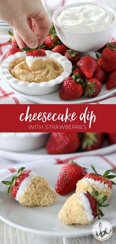 cheesecake dip with strawberries on a white plate