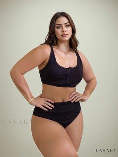 Lasaky - Womens Plus Size Ribbed Button Up Bra & Underwear Bikini Set - Stylish and Casual Worst Wedding Dress, Retro Housewife, Royal Dresses, Casual Black, Stunning Dresses, Nice Dresses, Button Up, Mac, Lingerie