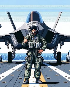 an image of a man standing in front of a fighter jet on the flight deck