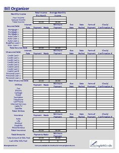 the bill organizer is shown in this document