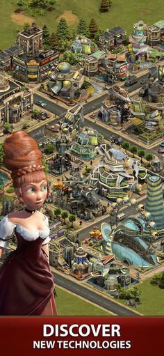 an image of a woman standing in front of a large city with lots of buildings