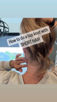 Messy Ponytail Hairstyles Short Hair, Top Knot With Short Hair, How To Tie Short Hair Up, Tying Short Hair Up, Short Haircuts You Can Still Put In A Ponytail, How To Pull Up Medium Length Hair, Cute Ways To Pull Back Short Hair, Wearing Short Hair Up, Easy Pull Back Hairstyles For Short Hair