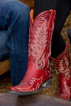 Nevada Red 13" Flame-Stitched Boot | Forever West by FM Stelzig Western Style Red Leather Mid-calf Boots, Western Style Red Mid-calf Boots For Fall, Red Western Heeled Boots With Snip Toe, Red Leather Snip Toe Mid-calf Boots, Red Boots For Rodeo In Winter, Red Western Mid-calf Boots For Winter, Red Round Toe Heeled Boots For Rodeo, Red Western Heeled Boots With Round Toe, Red Western Style Heeled Boots With Round Toe