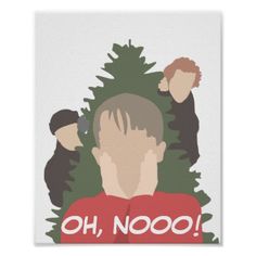 a poster with the words oh, nooo and three men standing in front of a christmas tree