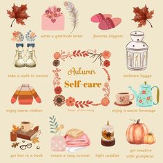 an autumn self care poster with various items