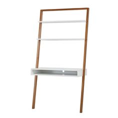 a white book shelf with two shelves on each side and a wooden frame around the bottom