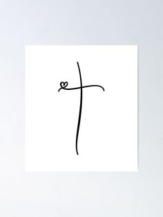 a black and white cross with the letter t in cursive writing poster print