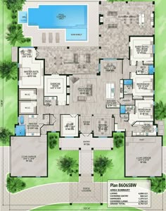 the floor plan for this luxury home is very large and has two pools in it