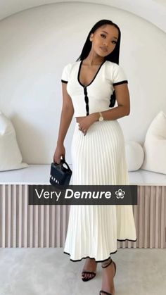 Very Demure 🤍✨ #feminine #style #femininestyle #verydemure #demure #classy #blackwomen #women #feminineenergy #fashion #outfits #elegant #verycutesy #aesthetic Ultra Feminine Dresses, Elegant Black Women Aesthetic, Feminine Black Woman Aesthetic, Demure Aesthetic Outfit, Curvy Classy Outfits, Grown Woman Outfits Casual, Classy Feminine Aesthetic, Classy Fits Black Women, Feminine Classy Outfits