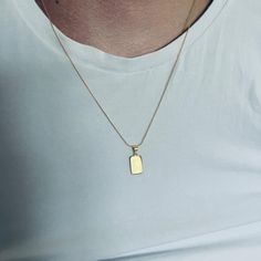 with its small rectangular pendant that can be engraved with up to 4 characters on either side, we think you'll struggle to find someone that doesn't love this gold plated sterling silver necklace! the 14mm x 7mm pendant hangs from a diamond cut curb chain, with length 20inch. item for that special occasion! Minimalist Yellow Gold Charm Necklace With Rectangular Pendant, Classic Rectangular Charm Necklaces For Everyday, Classic Yellow Gold Rectangular Charm Necklace, Classic Rectangular Yellow Gold Charm Necklace, Rectangular Tag Jewelry For Gifts, Classic Gold Rectangular Charm Necklace, Classic Yellow Gold Charm Necklace With Rectangular Pendant, Minimalist Rectangular Engraved Charm Necklace, Classic Engraved Rectangular Charm Necklaces