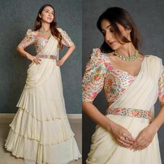 Buy Stylish Multi Layer Ruffle Georgette Lehenga Choli off White online on Etsy India. Shop for handmade, vintage and unique Lehengas items from ShauriDesigner online on Etsy Sari Design, Georgette Lehenga, Lehenga Designs Simple, Party Wear Lehenga Choli, Fancy Sarees Party Wear, Gaun Fashion