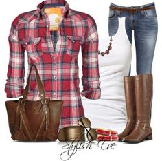 . love this! find more women fashion on www.misspool.com Plaid Shirt Outfits, Fall Style Guide, Stylish Eve, Country Outfits, Casual Fall Outfits, Outfit Casual