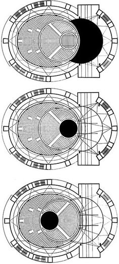 three black and white circles with lines in them