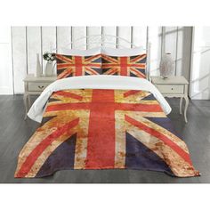 an image of a bed with the british flag on it