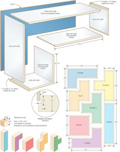 the plans for an office desk are shown