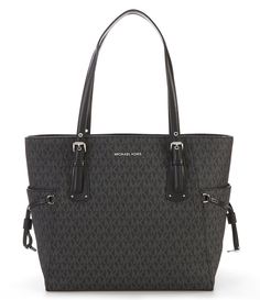 From Michael Kors&#x2C; the Voyager Signature Tote Bag features:coated canvasopen topback zip pocket&#x2C; 2 back slip pockets&#x2C; center zip compartment&#x2C; and 6 front slip pockets insidefits up to approx. 13" laptopapprox. 14.75"W x 11"H x 6.25"D; 8.5" handle dropweight approx. 2.22 lbsImported. Nike Free Runners, Michael Kors Bedford, Michael Kors Tote Bags, Best Handbags, Lv Handbags, Black Purse, Bag Crochet, Black Purses, Athletic Outfits