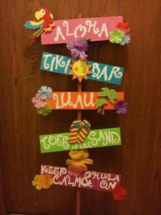 a wooden sign that says aloha, tiki bar, luau, toeps island, keep calm and on