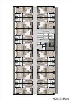 the floor plan for an apartment building with multiple floors and balconies on each level