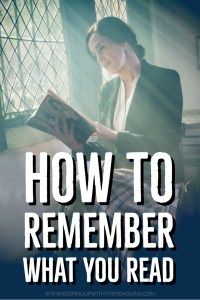 a woman sitting down reading a book with the words how to remember what you read