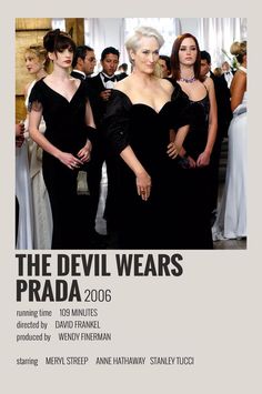 the devil wears prada 2006 poster with three women in black dresses and men in tuxedos