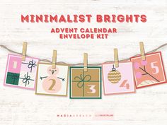 an advertisement for the minimalist brights event calendar, with clothes pins hanging from strings