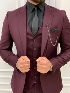 Lance Burgundy Slim Fit Suit – brabion Burgundy Suit Men, Pants Gift, Dress Suits For Men, Dark Wedding, Suit Material, Prom Suits, Red Suit