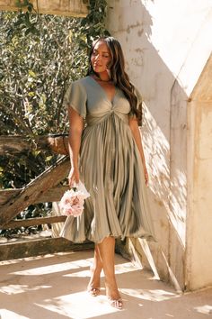 Nova Flutter Sleeve Midi Dress - Olive Pleated Skirt Design, Black Wedding Guest Dresses, Wedding Swimwear, Mini Dress Hot, Resort Dresses, Essential Dress, Shower Dresses, Usa Dresses, Modern Romance