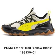 Brand New Box Included Puma Ember Trail Running Shoes For Men Size 8 Casual Yellow Sneakers For Walking, Casual Yellow Walking Sneakers, Casual Puma Sneakers For Outdoor, Puma Low-top Running Shoes For Streetwear, Outdoor Lace-up Puma Sneakers, Low-top Orange Trail Running Shoes With Cushioned Footbed, Mid-top Trail Running Shoes With Vibram Sole, Dynamic Low-top Puma Running Shoes, Functional Low-top Puma Running Shoes