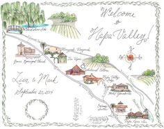 a hand drawn map with the words welcome to hops valley and other places on it