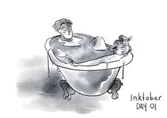 an ink drawing of a man and woman in a bathtub with the words inktober day off