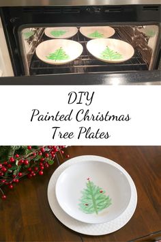 diy painted christmas tree plates in an oven