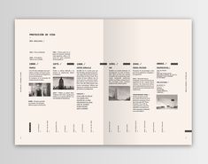 an open brochure with black and white images on the front, side and back pages