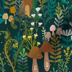 an image of a forest with mushrooms and plants on it's wallpapers