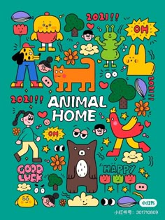 an animal home sticker sheet on a blue background