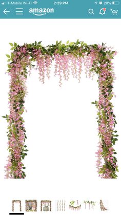 an arch made out of pink flowers and greenery