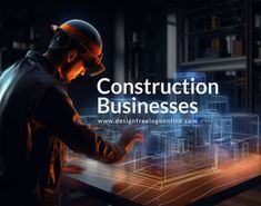 a man in a hardhat working on a computer with the words construction businesses above him