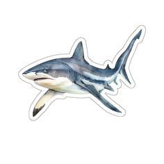 a shark sticker on a white background with watercolng effect in the bottom corner