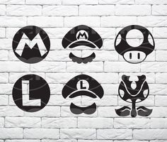 the mario brothers wall decals are on display in front of a white brick wall